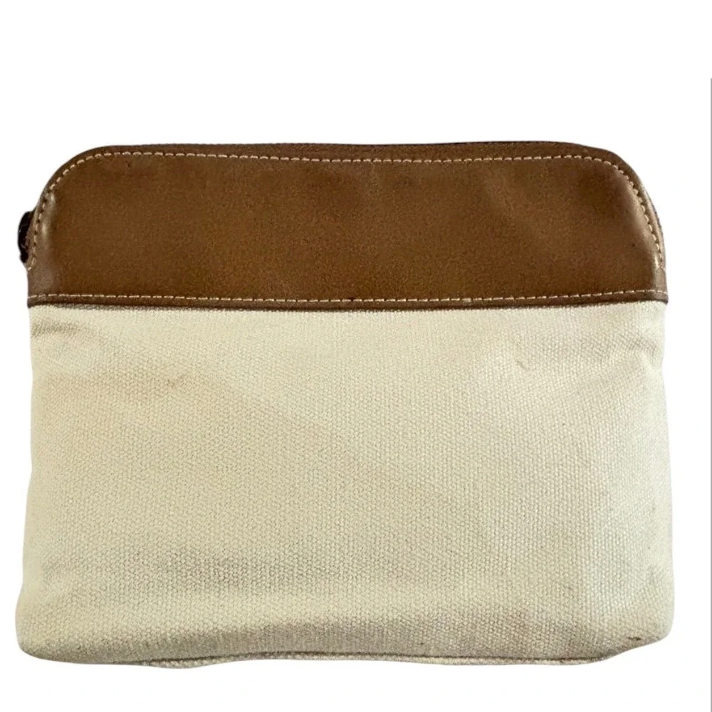 Chloe Canvas and Leather Cosmetic Pouch Cream Brown Zip Makeup Bag